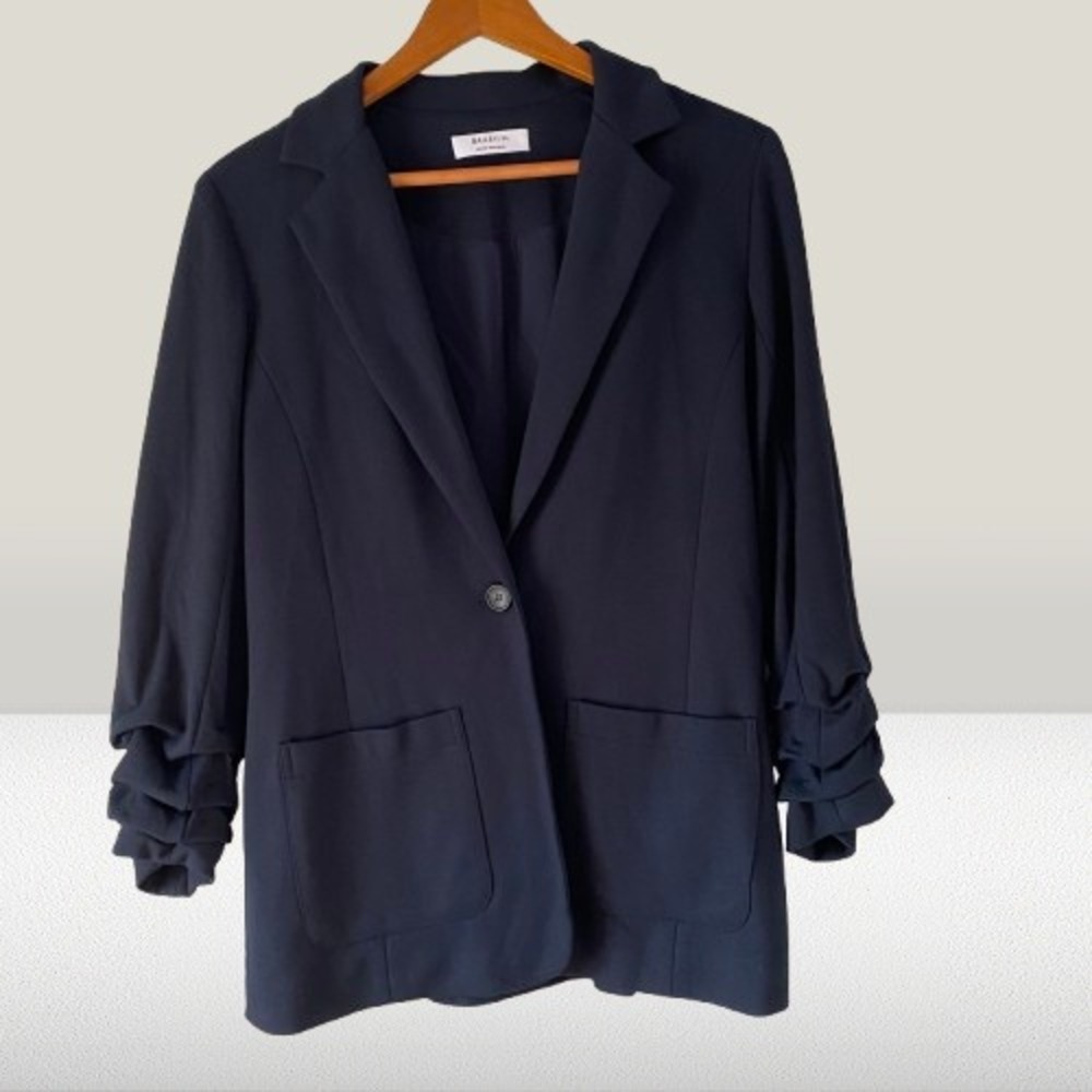 NEW Bailey 44 Adalynn Jacket‎ Midnight Navy Blue Ruched Sleeve Blazer Medium